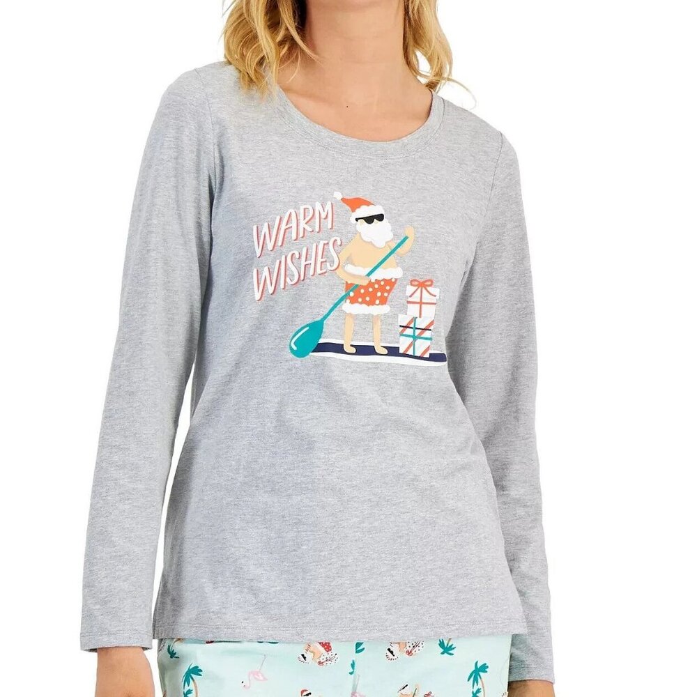 Family Pajamas Women's PJ Top, Gray Tropical Santa Claus, XXL